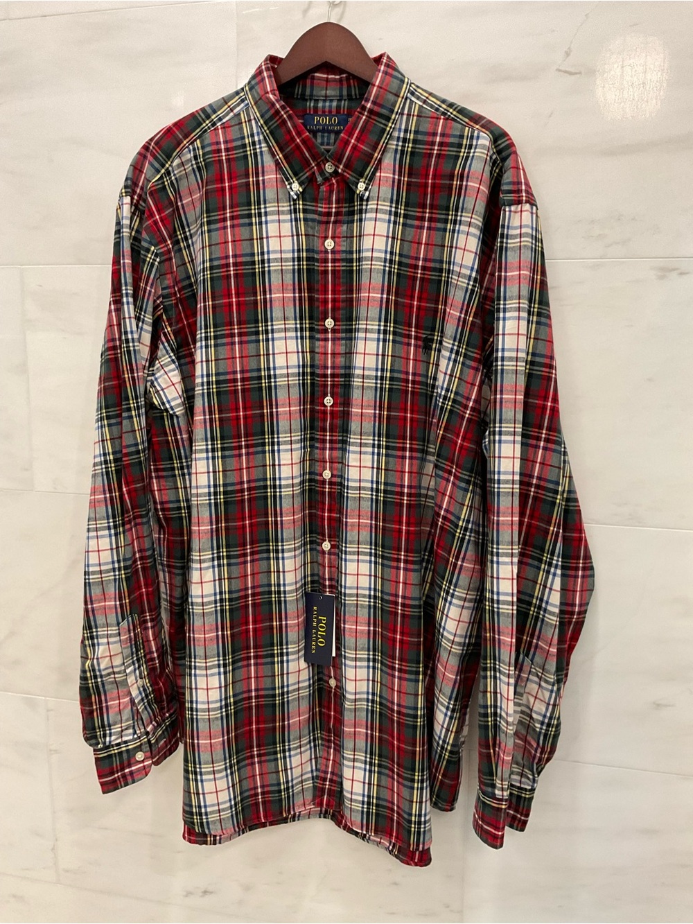 POLO Ralph Lauren Big & Tall Red Green Plaid Oxford Button Front Shirt 2XLT T10